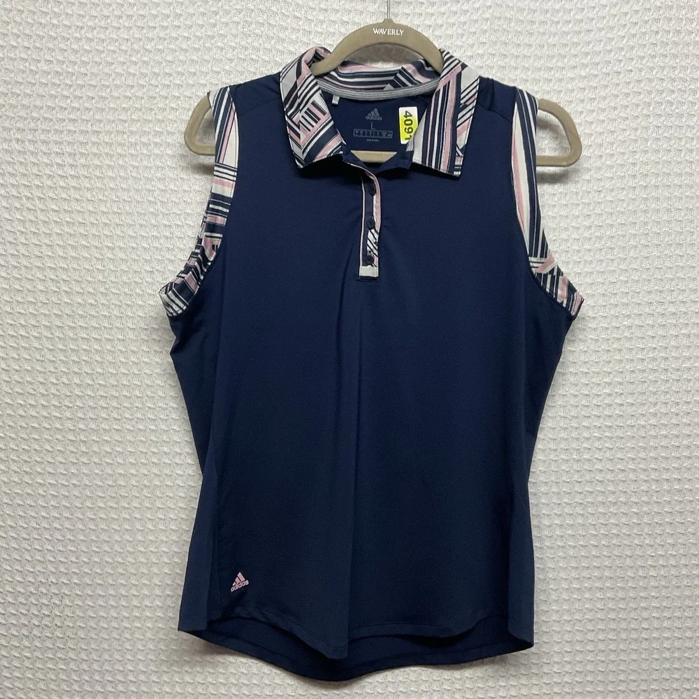 Adidas Women's Ultimate 365 Printed Sleeveless Polo Size L‎ Large Navy Worn Once